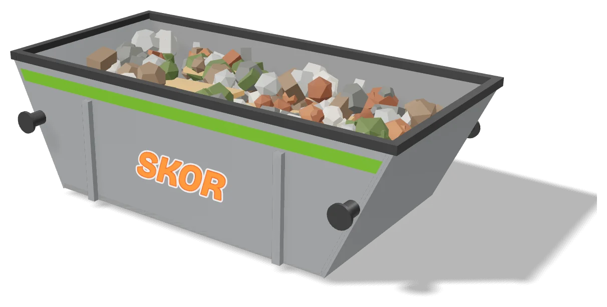 A loaded Skor 6m³ builder’s skip